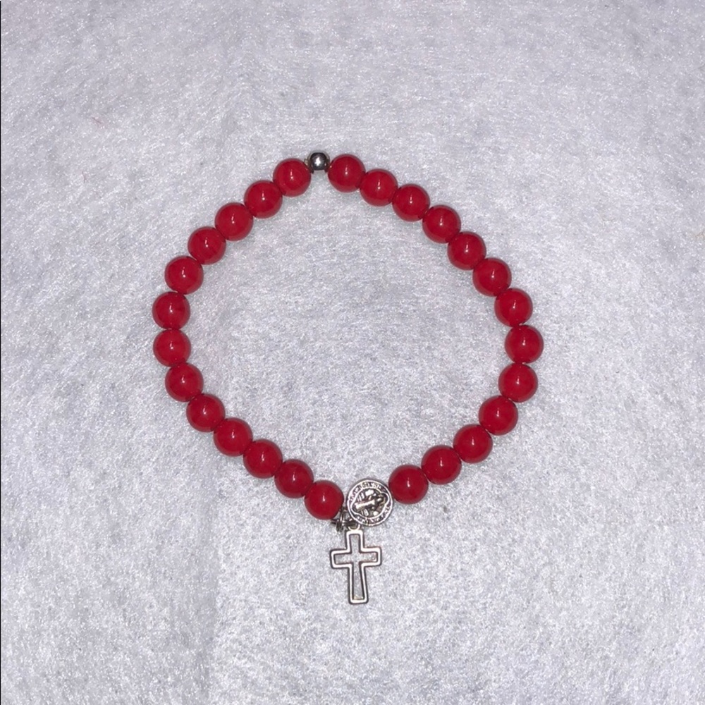 Red beaded cross charm bracelet